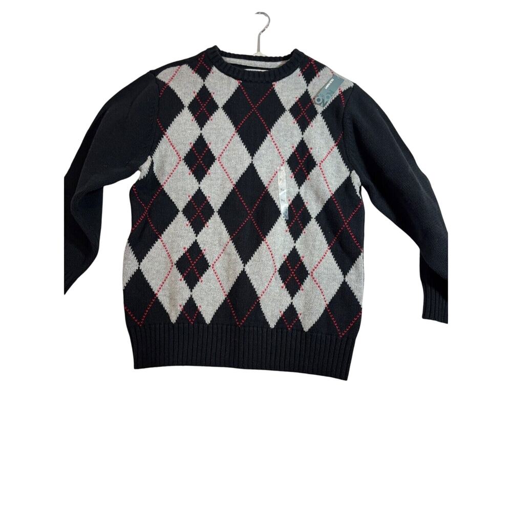 Old Navy Red And Black Argyle Sweater Boys sz M 8 NEW Preppy academia‎ Holiday